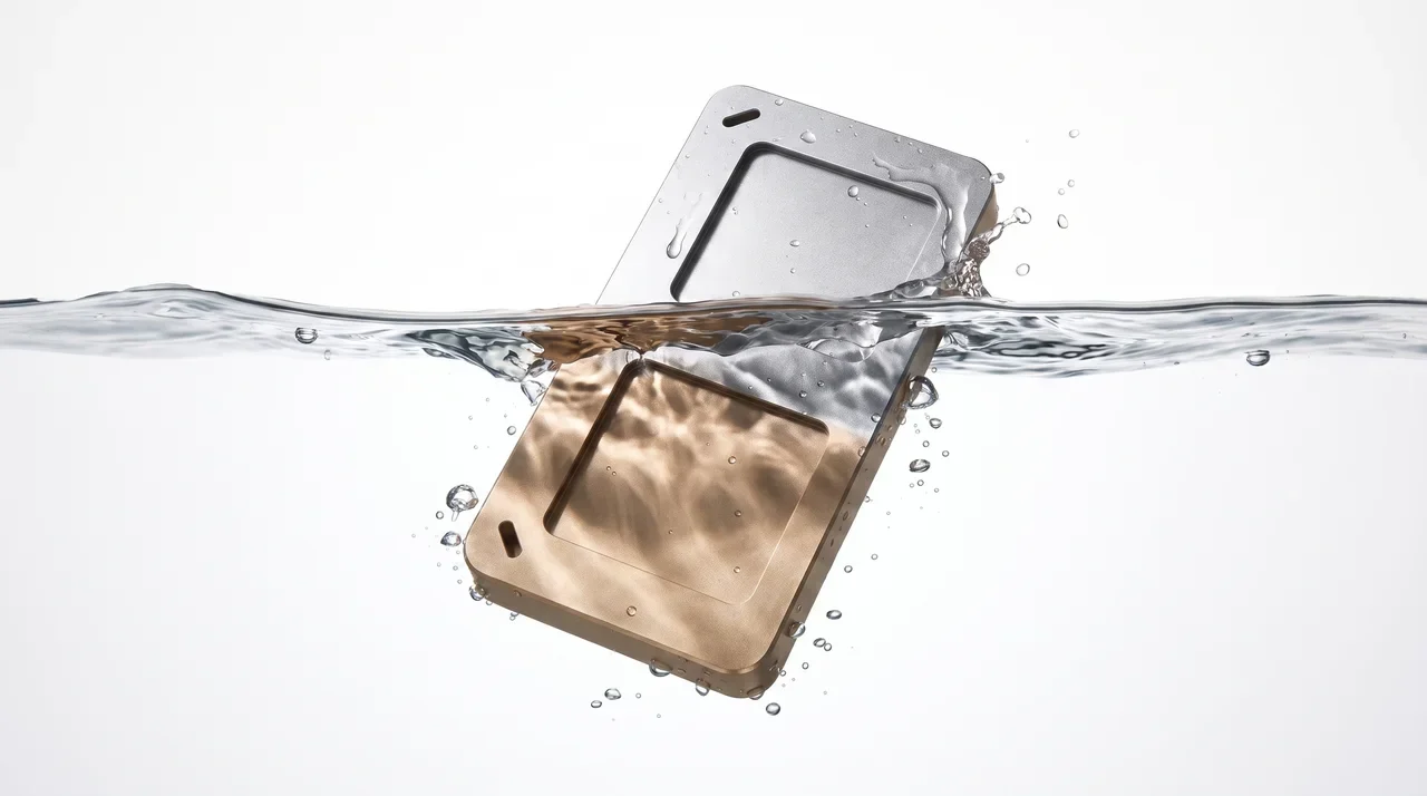 Champagne and natural anodised NOÉ saucers meeting water — showing the finish